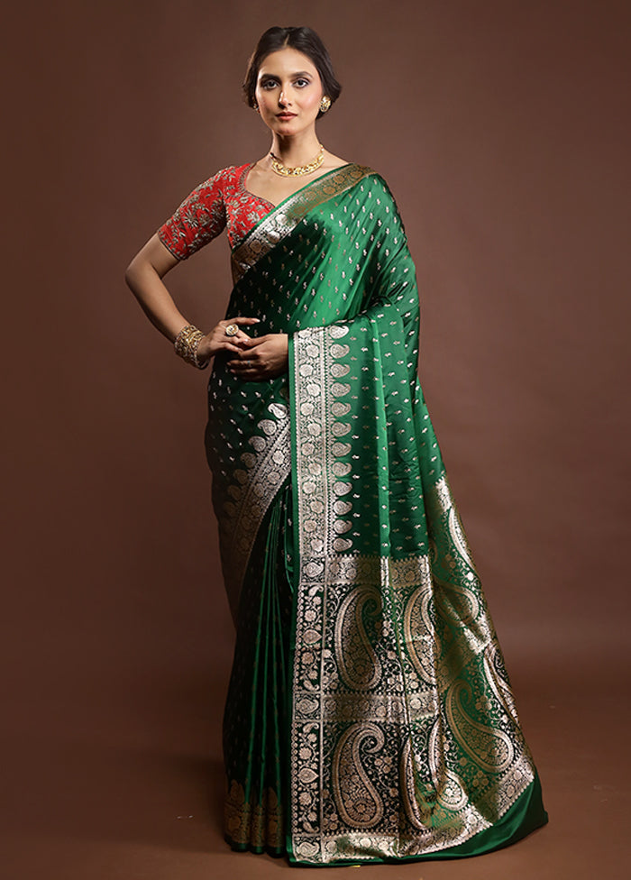Green Banarasi Silk Saree With Blouse Piece
