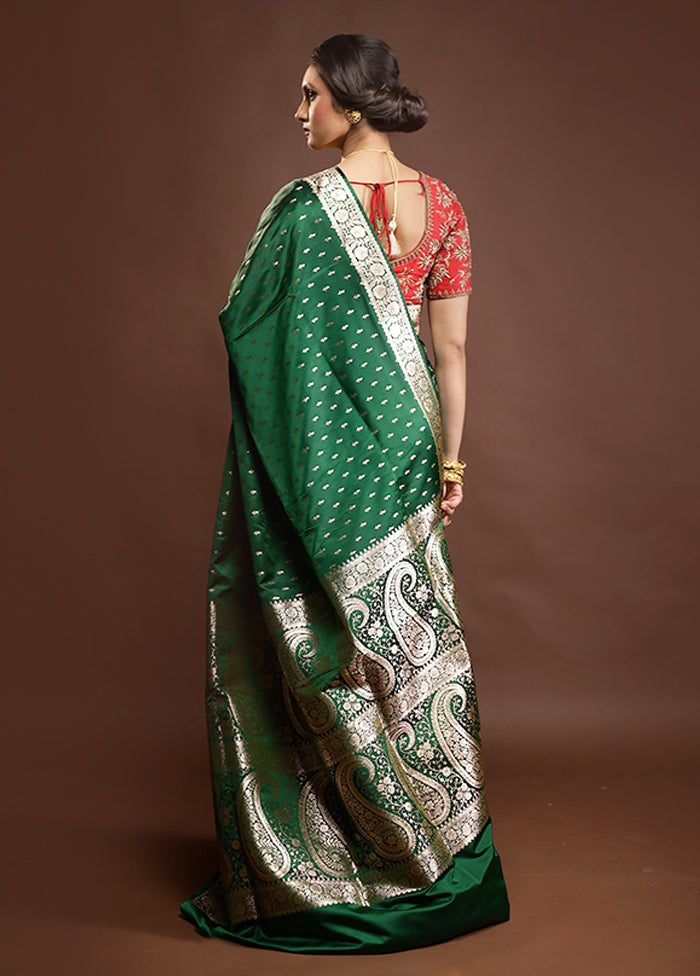 Green Banarasi Silk Saree With Blouse Piece