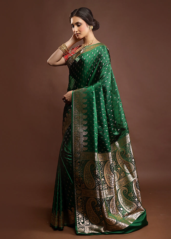 Green Banarasi Silk Saree With Blouse Piece