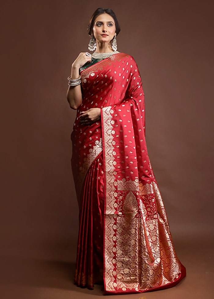 Red Banarasi Silk Saree With Blouse Piece