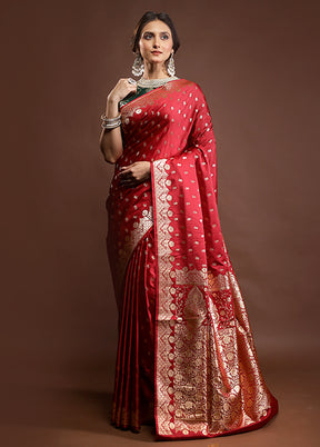 Red Banarasi Silk Saree With Blouse Piece