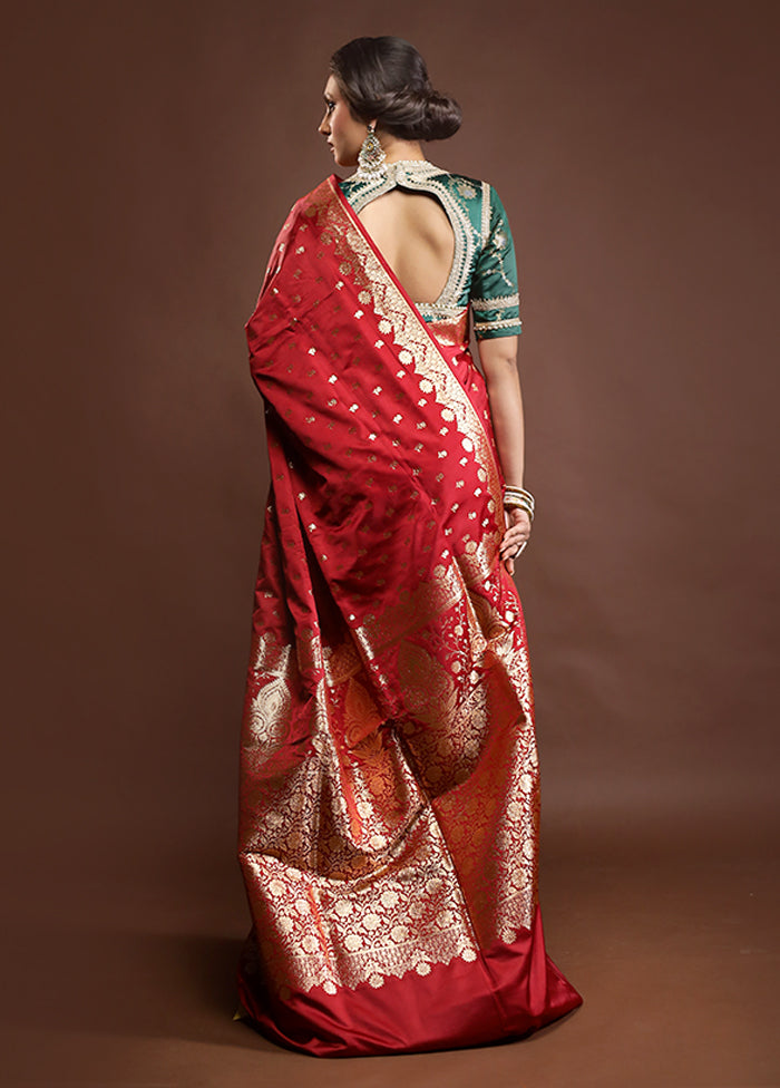 Red Banarasi Silk Saree With Blouse Piece