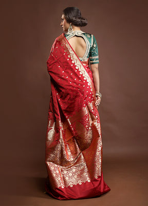 Red Banarasi Silk Saree With Blouse Piece