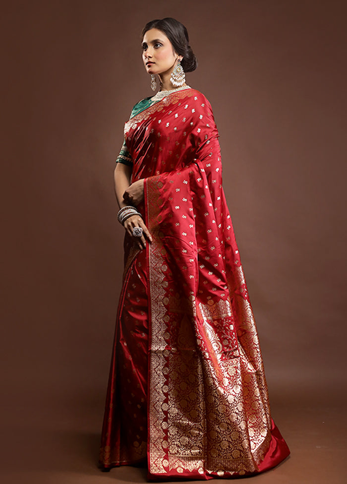 Red Banarasi Silk Saree With Blouse Piece