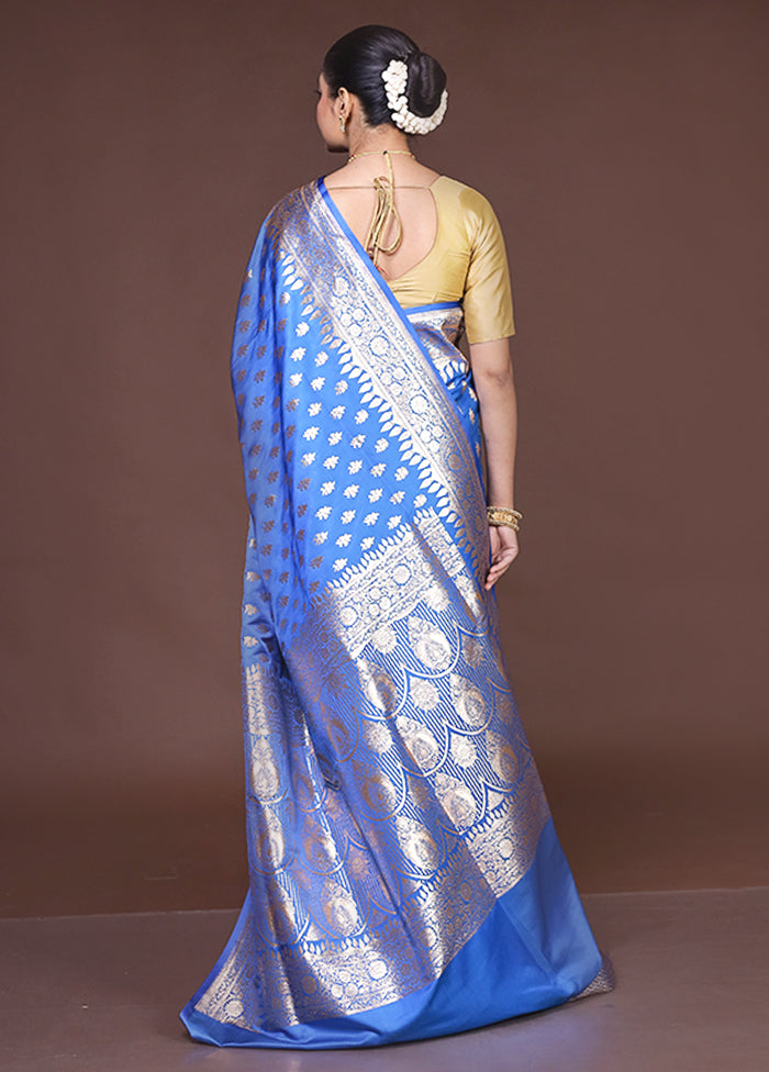 Blue Banarasi Silk Saree With Blouse Piece