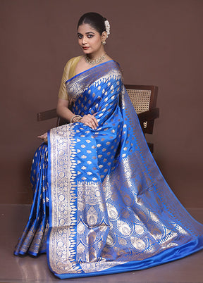 Blue Banarasi Silk Saree With Blouse Piece