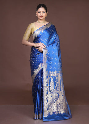 Blue Banarasi Silk Saree With Blouse Piece