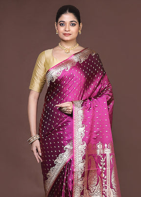 Purple Banarasi Silk Saree With Blouse Piece