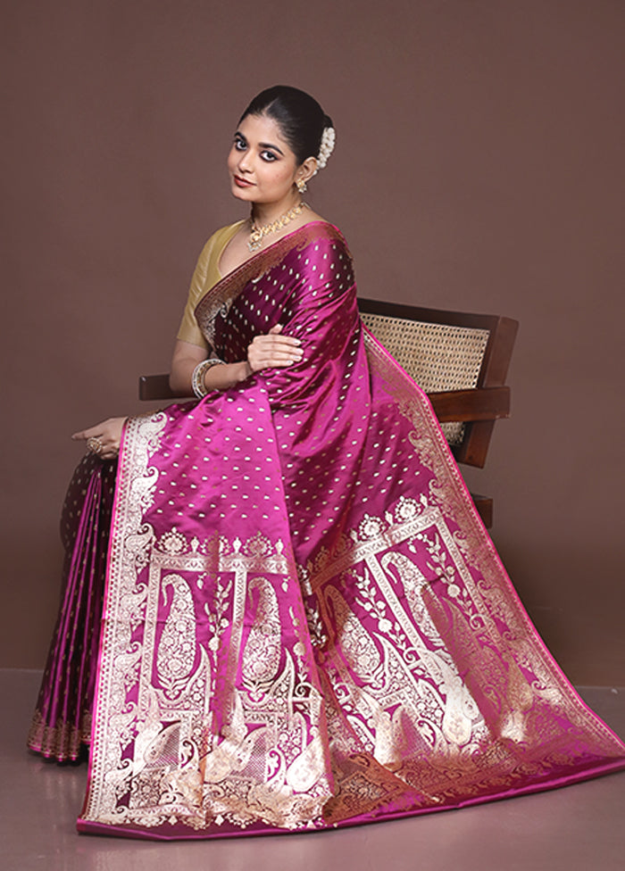 Purple Banarasi Silk Saree With Blouse Piece