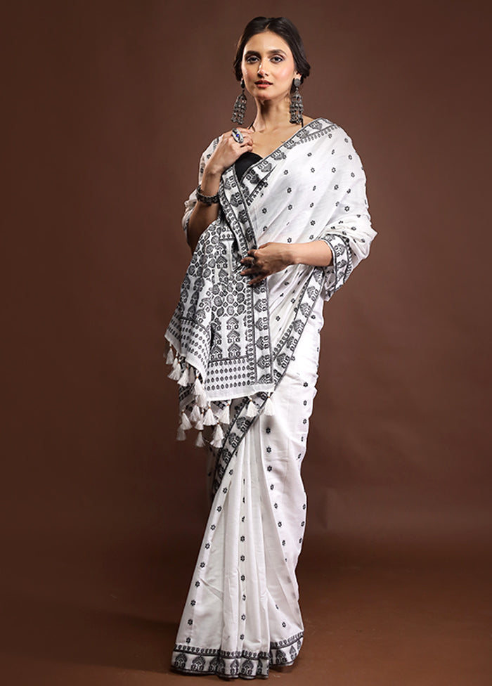 White Assam Silk Saree With Blouse Piece