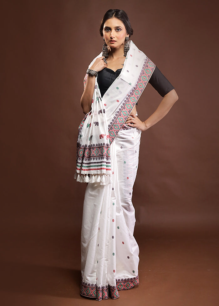 White Assam Silk Saree With Blouse Piece