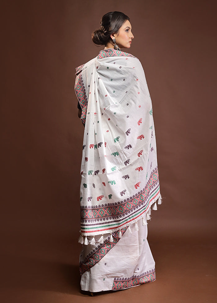 White Assam Silk Saree With Blouse Piece