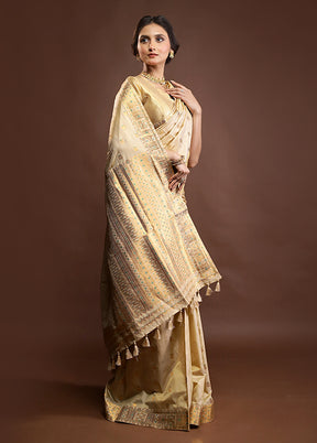 Cream Assam Silk Saree With Blouse Piece