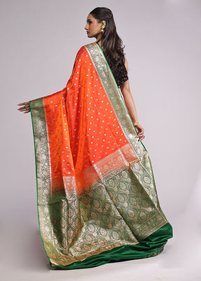 Orange Banarasi Silk Saree With Blouse Piece