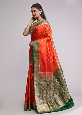 Orange Banarasi Silk Saree With Blouse Piece