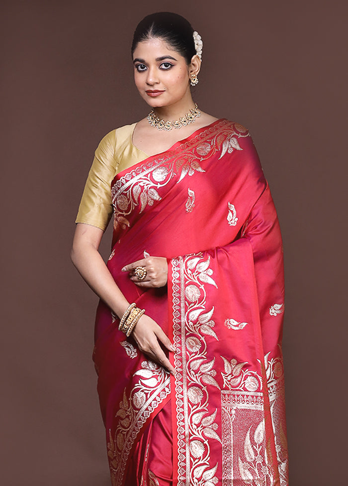 Red Banarasi Silk Saree With Blouse Piece