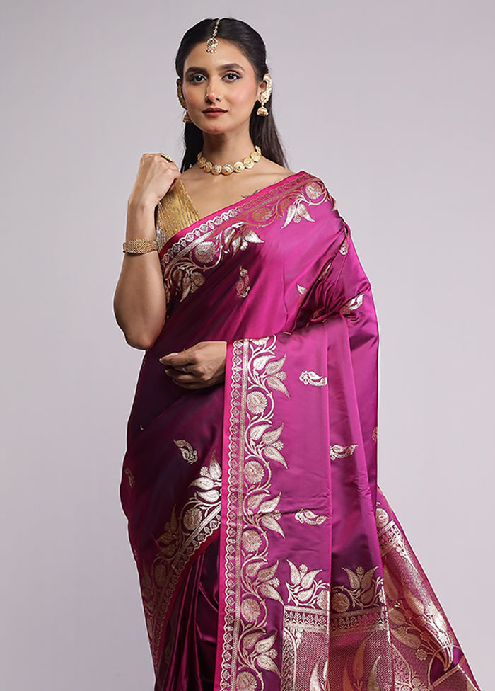 Purple Banarasi Silk Saree With Blouse Piece