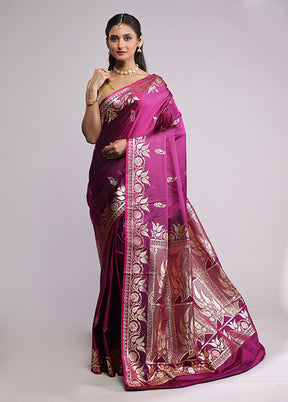 Purple Banarasi Silk Saree With Blouse Piece