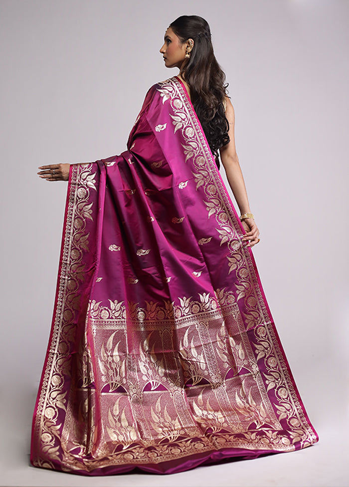 Purple Banarasi Silk Saree With Blouse Piece