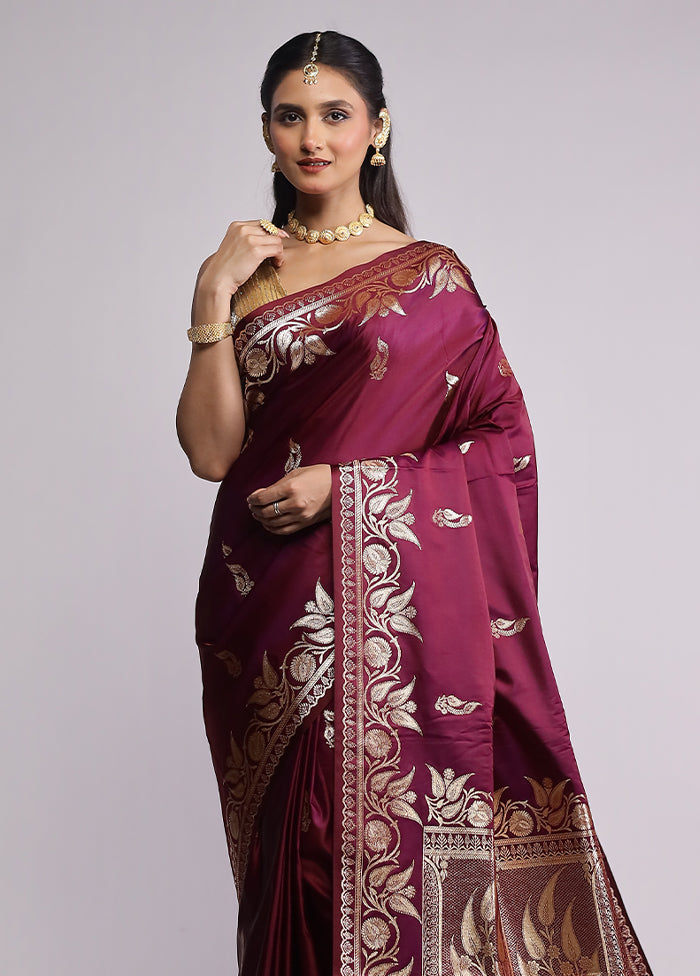 Purple Banarasi Silk Saree With Blouse Piece