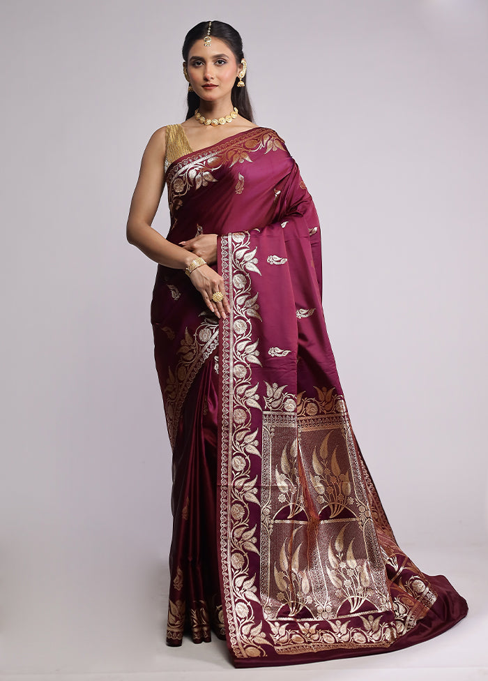 Purple Banarasi Silk Saree With Blouse Piece