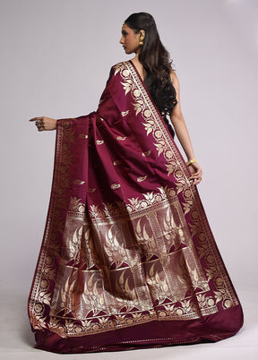 Purple Banarasi Silk Saree With Blouse Piece