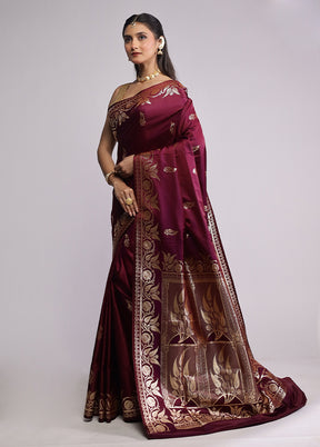 Purple Banarasi Silk Saree With Blouse Piece