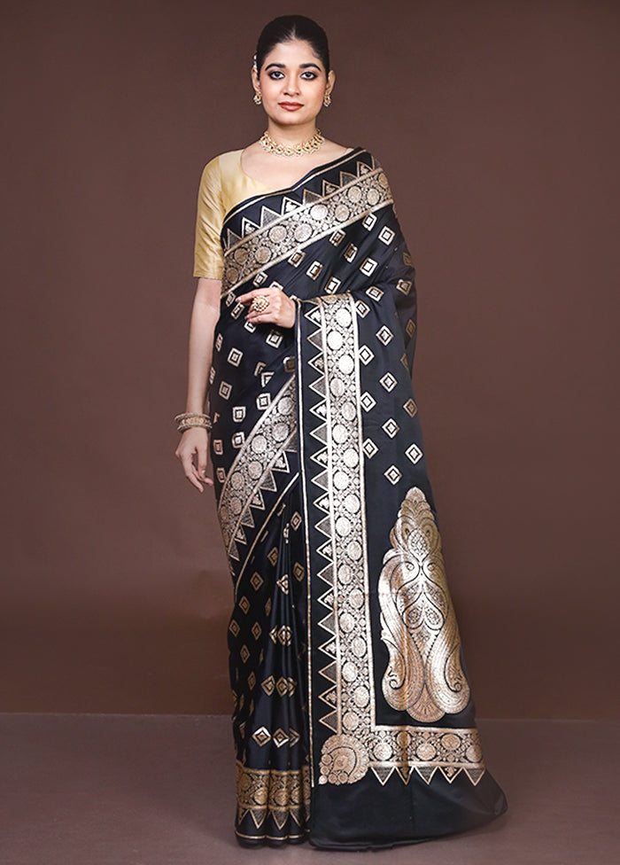 Black Banarasi Silk Saree With Blouse Piece