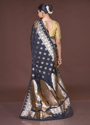 Black Banarasi Silk Saree With Blouse Piece