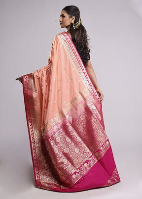 Peach Banarasi Silk Saree With Blouse Piece