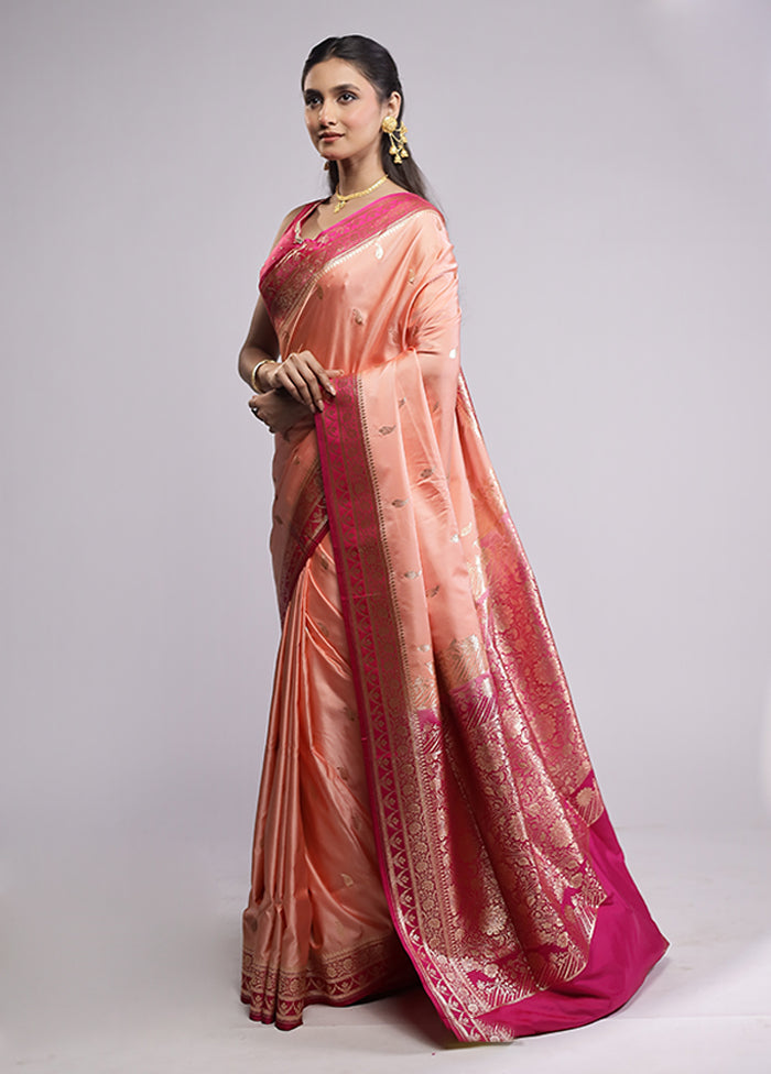 Peach Banarasi Silk Saree With Blouse Piece
