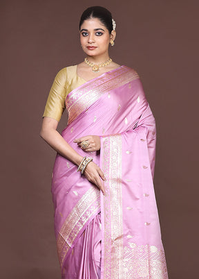 Pink Banarasi Silk Saree With Blouse Piece