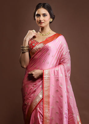 Pink Banarasi Silk Saree With Blouse Piece