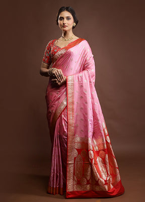Pink Banarasi Silk Saree With Blouse Piece