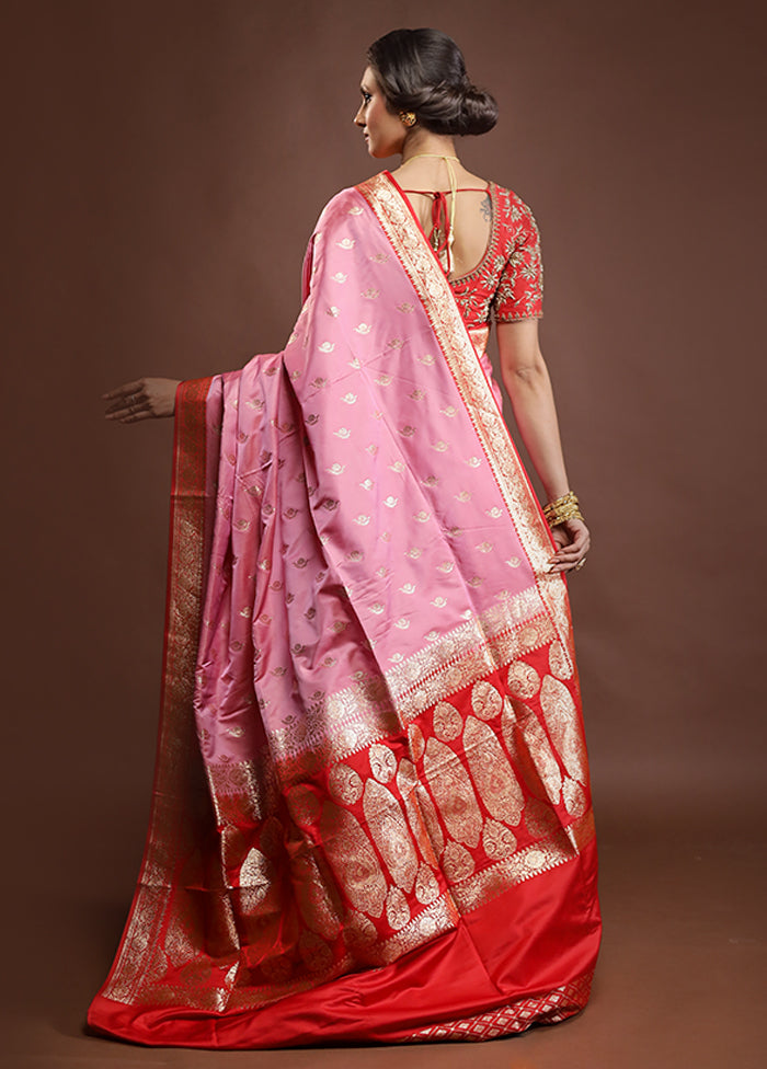 Pink Banarasi Silk Saree With Blouse Piece