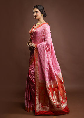 Pink Banarasi Silk Saree With Blouse Piece