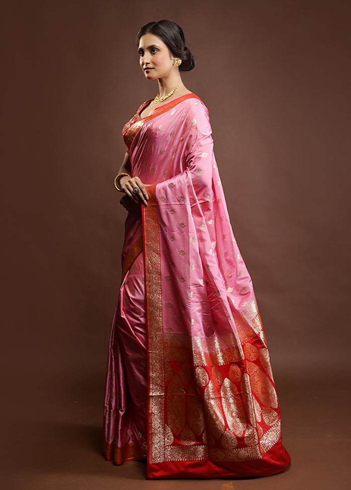 Pink Banarasi Silk Saree With Blouse Piece