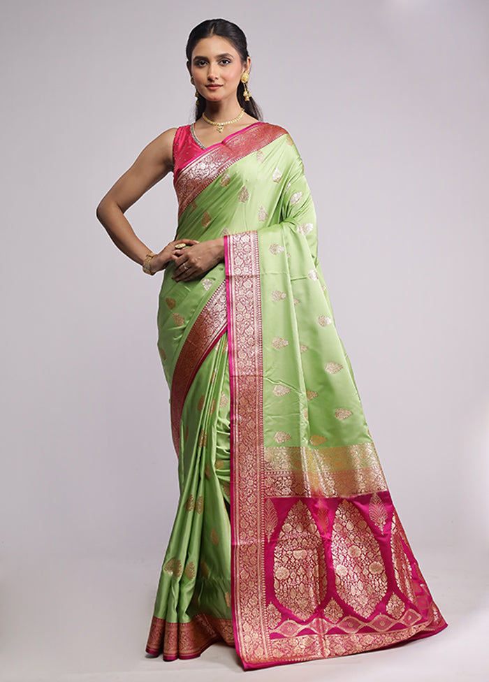 Green Banarasi Silk Saree With Blouse Piece