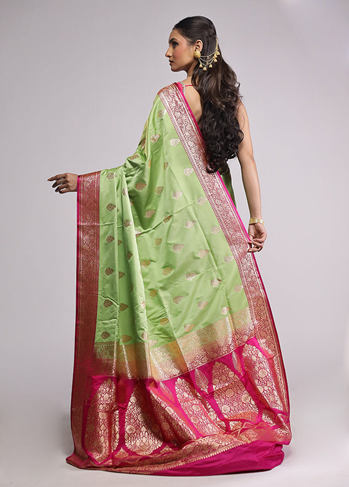 Green Banarasi Silk Saree With Blouse Piece