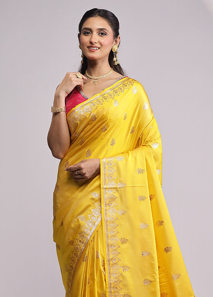 Yellow Banarasi Silk Saree With Blouse Piece