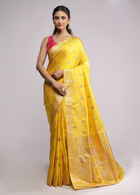 Yellow Banarasi Silk Saree With Blouse Piece