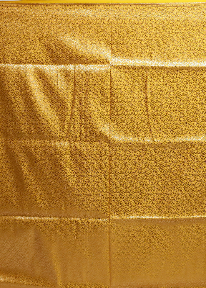 Yellow Banarasi Silk Saree With Blouse Piece
