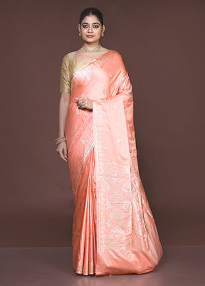 Peach Banarasi Silk Saree With Blouse Piece