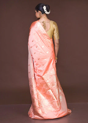 Peach Banarasi Silk Saree With Blouse Piece