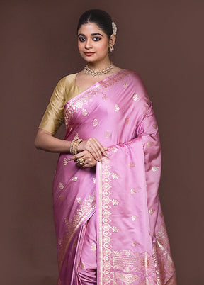 Pink Banarasi Silk Saree With Blouse Piece