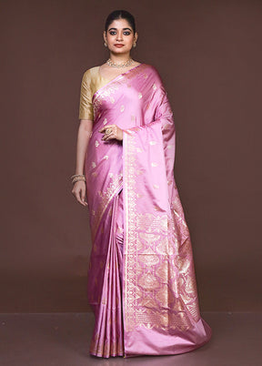 Pink Banarasi Silk Saree With Blouse Piece