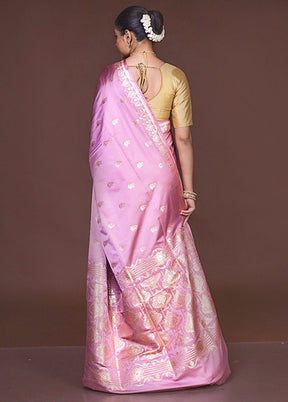 Pink Banarasi Silk Saree With Blouse Piece