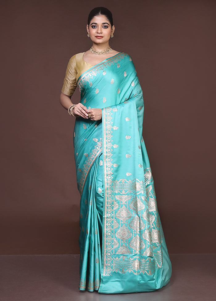 Green Banarasi Silk Saree With Blouse Piece
