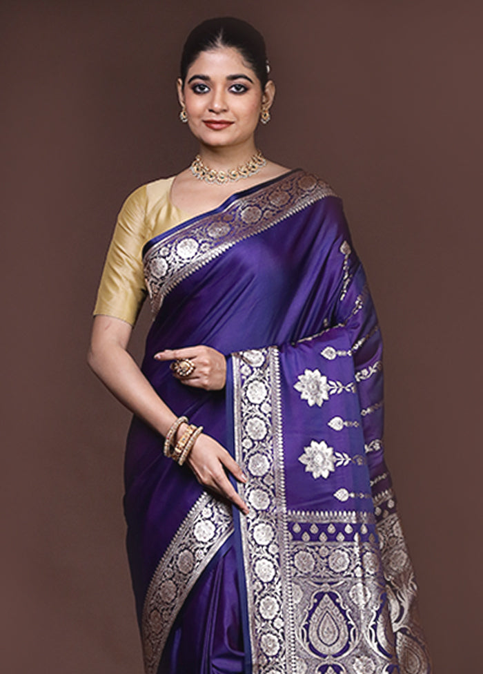 Blue Banarasi Silk Saree With Blouse Piece