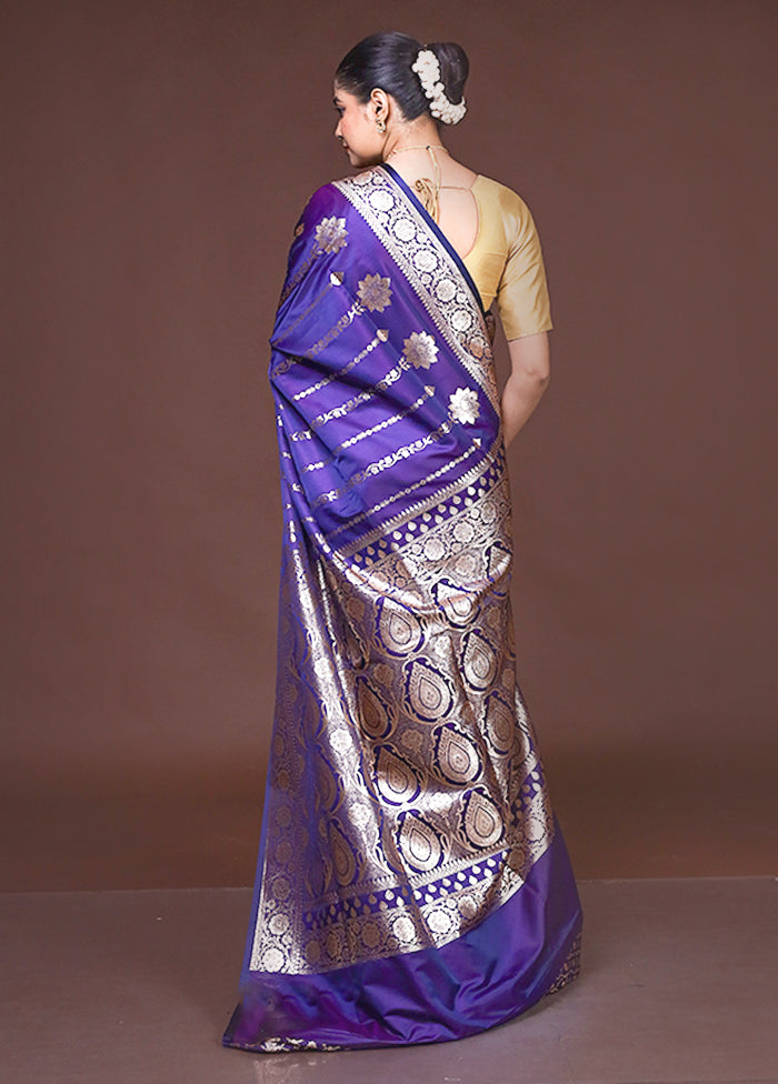 Blue Banarasi Silk Saree With Blouse Piece